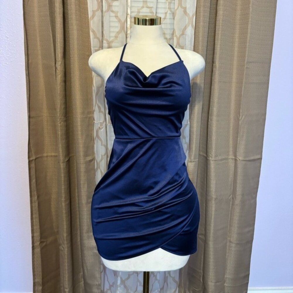Elegant Navy Blue Halter Dress